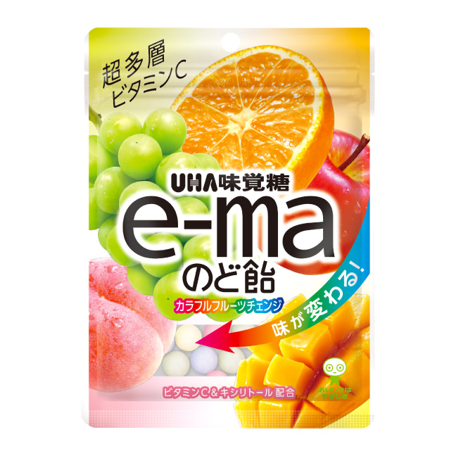 公式 Uha味覚糖 商品カタログ E Maのど飴 袋 50g カラフルフルーツチェンジ