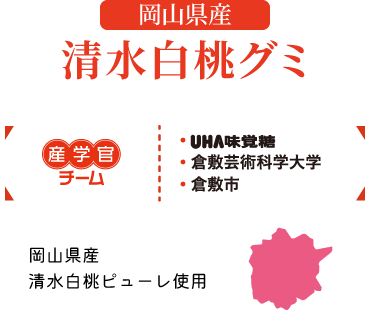 産学官チーム｜UHA味覚糖・倉敷芸術科学大学・倉敷市　岡山県産清水白桃ピューレ使用