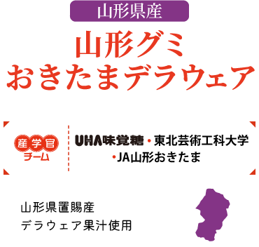 産学官チーム｜UHA味覚糖・東北芸術工科大学・JA山形おきたま　山形県置賜産デラウェア果汁使用